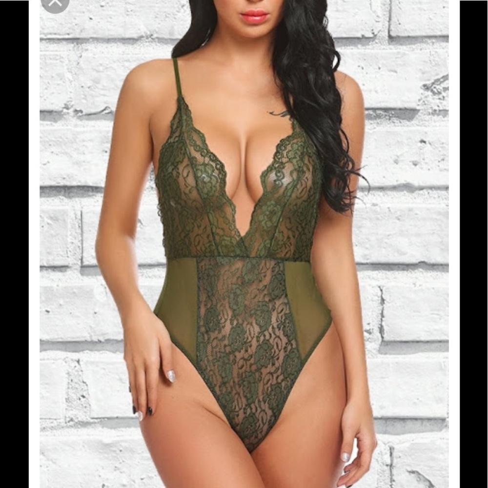 Forest green lace bodysuit